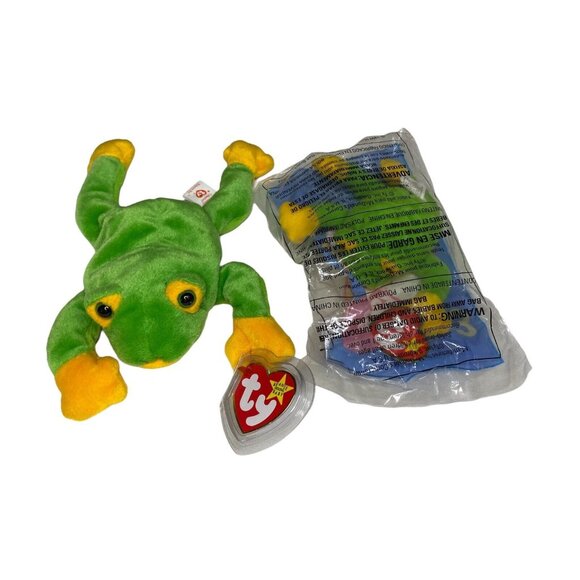Frog TY Beanie Baby Smoochy Matching Teanie Beanie Set - Picture 1 of 6